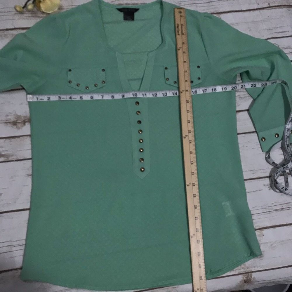 Womens Wrangler‎ Rock 47 3/4 Sleeve V Neck Green Studded Blouse Size L - Picture 6 of 13